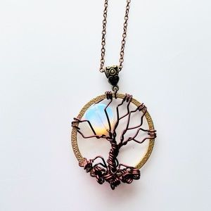 Wirewrapped tree and moon necklace Halloween Necklace